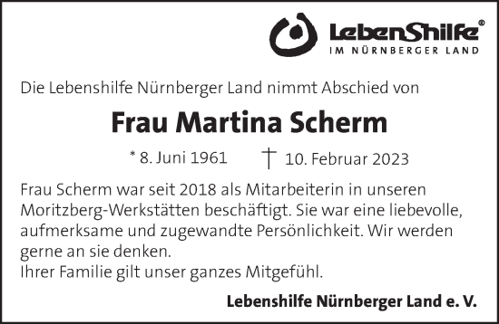 Traueranzeige von Martina Scherm von Pegnitz-Zeitung