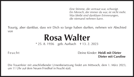 Traueranzeige von Rosa Walter von Der Bote
