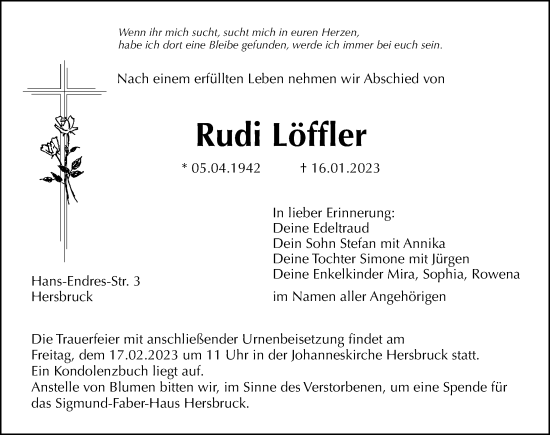 Traueranzeige von Rudi Löffler von Hersbrucker Zeitung Lokal