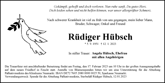 Traueranzeige von Rüdiger Hübsch von Der Bote
