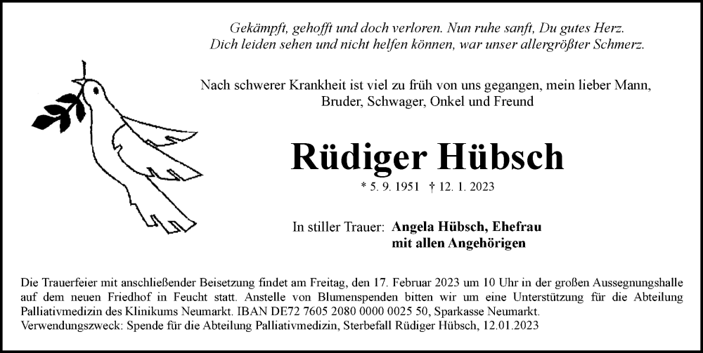  Traueranzeige für Rüdiger Hübsch vom 11.02.2023 aus Der Bote
