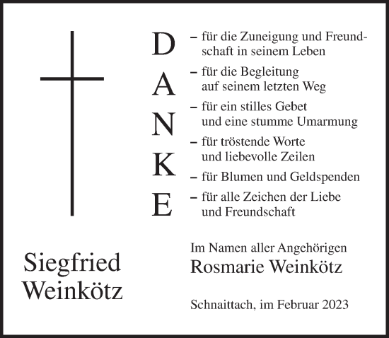 Traueranzeige von Siegfried Weinkötz von Pegnitz-Zeitung