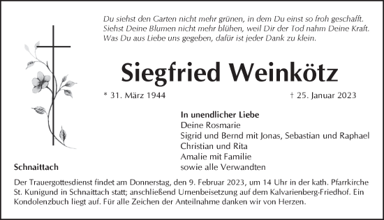 Traueranzeige von Siegfried Weinkötz von Pegnitz-Zeitung