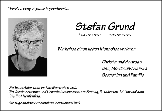 Traueranzeige von Stefan Grund von Hersbrucker Zeitung Lokal