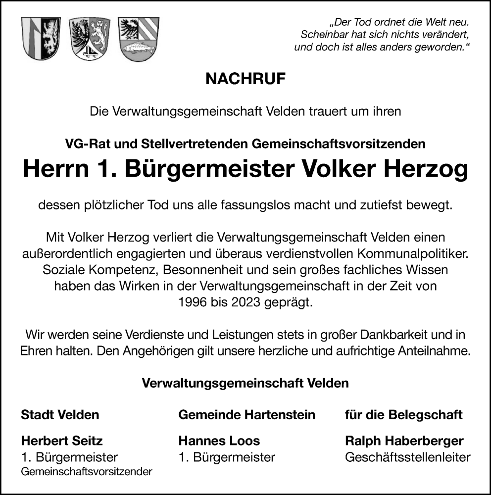  Traueranzeige für Volker Herzog vom 08.02.2023 aus Hersbrucker Zeitung Lokal