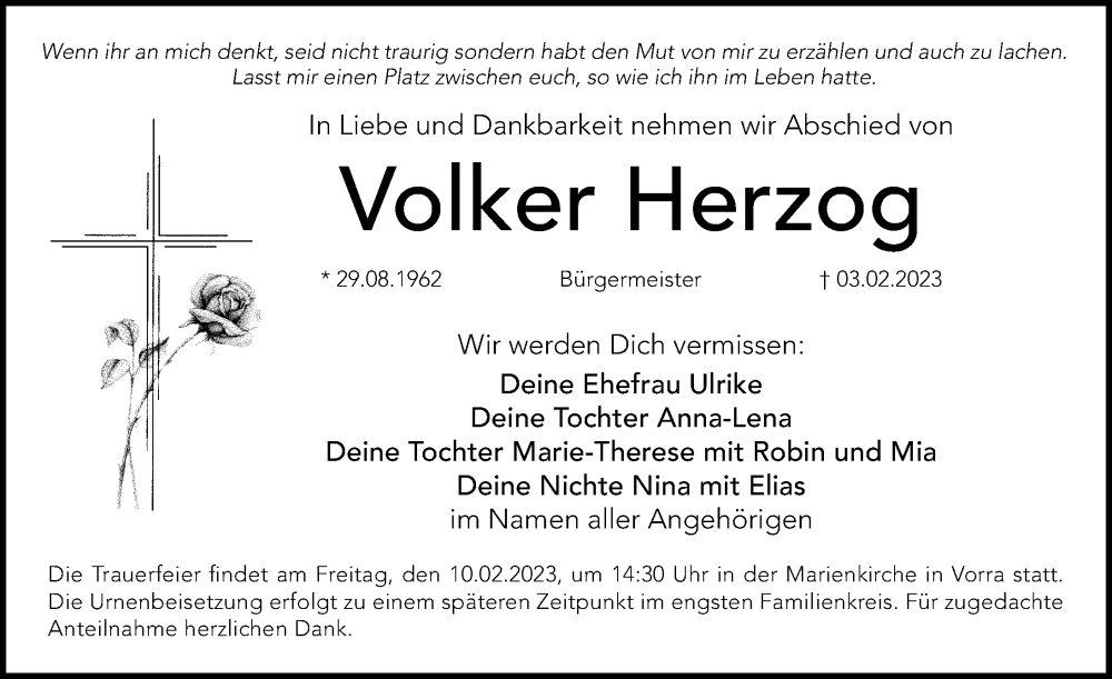  Traueranzeige für Volker Herzog vom 08.02.2023 aus Hersbrucker Zeitung Lokal