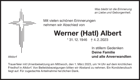 Traueranzeige von Werner Albert von Der Bote
