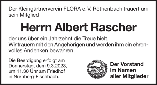 Traueranzeige von Albert Rascher von Pegnitz-Zeitung
