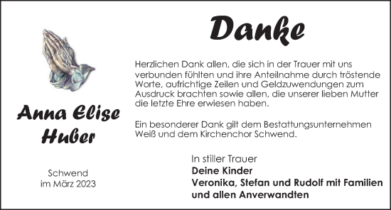 Traueranzeige von Anna Elise Huber von Hersbrucker Zeitung Lokal