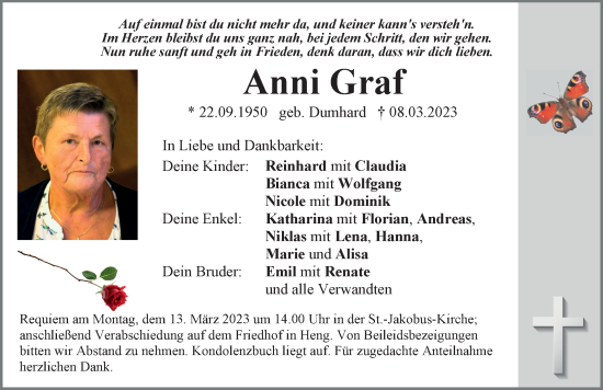 Traueranzeige von Anni Graf von Der Bote