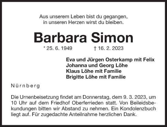 Traueranzeige von Barbara Simon von Der Bote