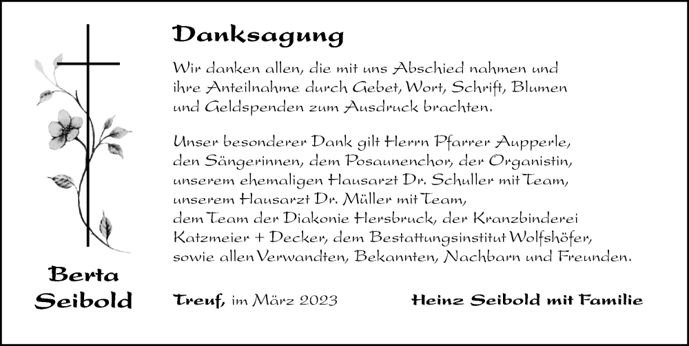  Traueranzeige für Berta Seibold vom 11.03.2023 aus Hersbrucker Zeitung Lokal