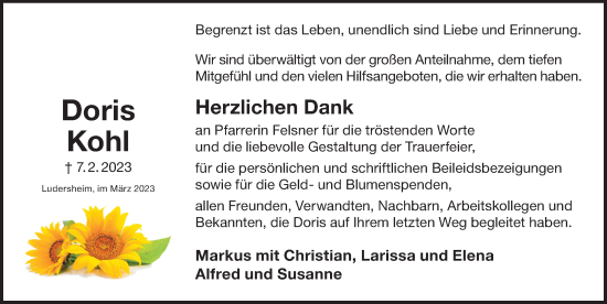 Traueranzeige von Doris Kohl von Der Bote
