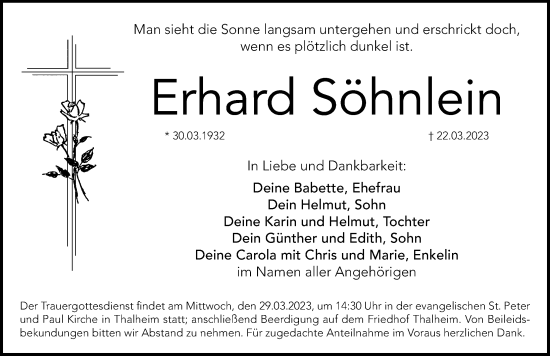 Traueranzeige von Erhard Söhnlein von Hersbrucker Zeitung Lokal