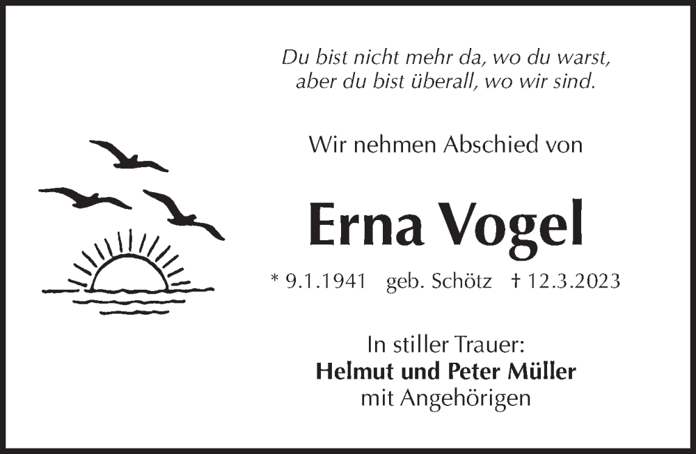  Traueranzeige für Erna Vogel vom 18.03.2023 aus Pegnitz-Zeitung