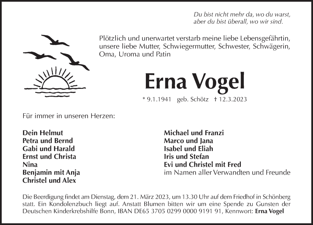  Traueranzeige für Erna Vogel vom 18.03.2023 aus Pegnitz-Zeitung