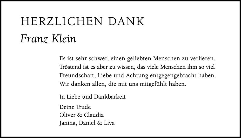  Traueranzeige für Franz Klein vom 18.03.2023 aus Hersbrucker Zeitung Lokal