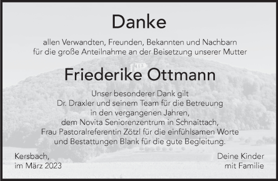 Traueranzeige von Friederike Ottmann von Pegnitz-Zeitung