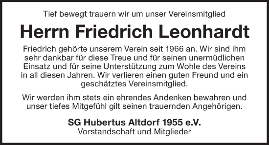 Traueranzeige von Friedrich Leonhardt von Der Bote