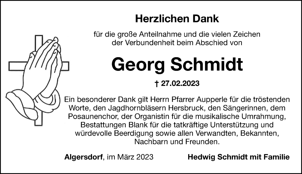  Traueranzeige für Georg Schmidt vom 18.03.2023 aus Hersbrucker Zeitung Lokal