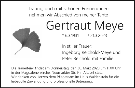 Traueranzeige von Gertraut Meye von Der Bote