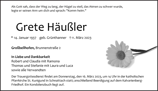 Traueranzeige von Grete Häußler von Pegnitz-Zeitung