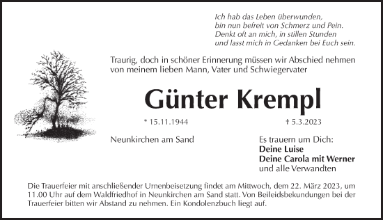Traueranzeige von Günter Krempl von Pegnitz-Zeitung