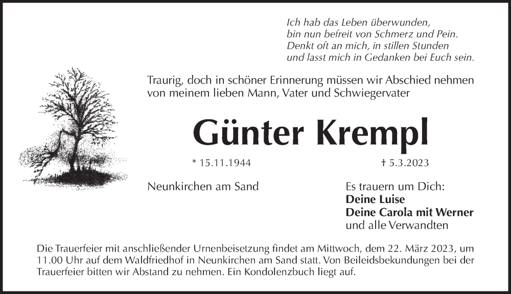  Traueranzeige für Günter Krempl vom 18.03.2023 aus Pegnitz-Zeitung