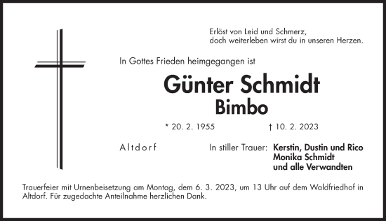 Traueranzeige von Günter Schmidt von Der Bote