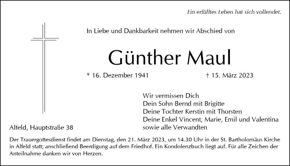  Traueranzeige für Günther Maul vom 18.03.2023 aus Hersbrucker Zeitung Lokal