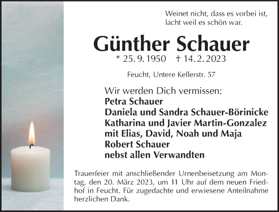 Traueranzeige von Günther Schauer von Der Bote