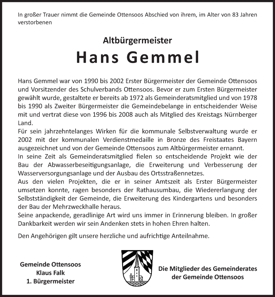  Traueranzeige für Hans Gemmel vom 18.03.2023 aus Pegnitz-Zeitung