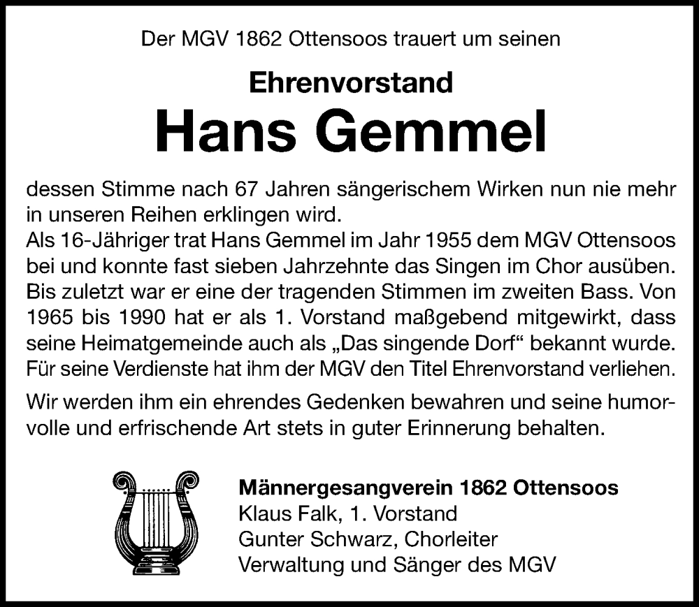  Traueranzeige für Hans Gemmel vom 18.03.2023 aus Hersbrucker Zeitung Lokal