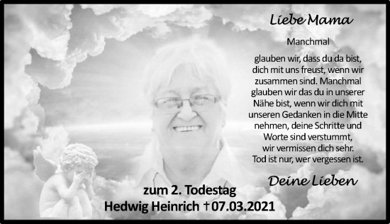 Traueranzeige von Hedwig Heinrich von Hersbrucker Zeitung Lokal