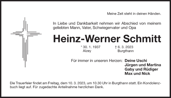Traueranzeige von Heinz-Werner Schmitt von Der Bote