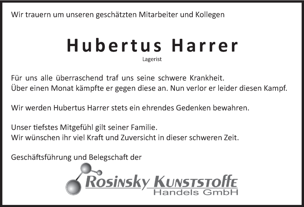  Traueranzeige für Hubertus Harrer vom 04.03.2023 aus Pegnitz-Zeitung