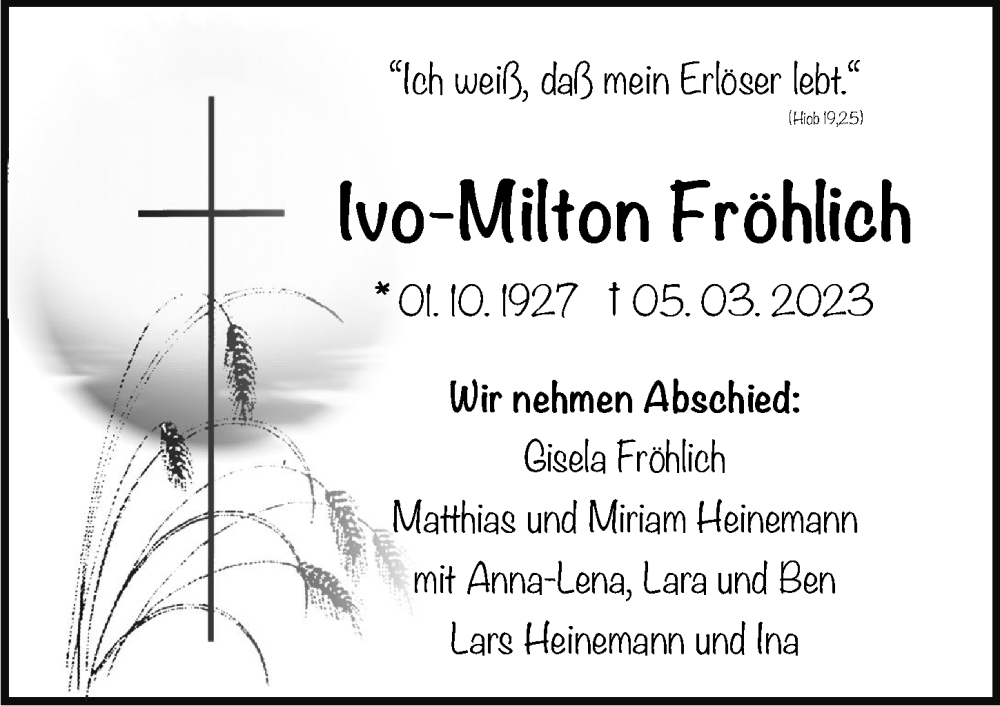  Traueranzeige für Ivo-Milton Fröhlich vom 18.03.2023 aus Hersbrucker Zeitung Lokal