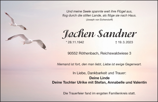 Traueranzeige von Jochen Sandner von Pegnitz-Zeitung