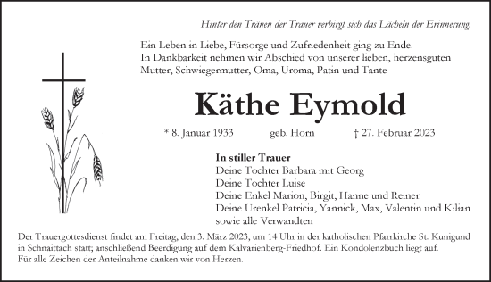 Traueranzeige von Käthe Eymold von Pegnitz-Zeitung