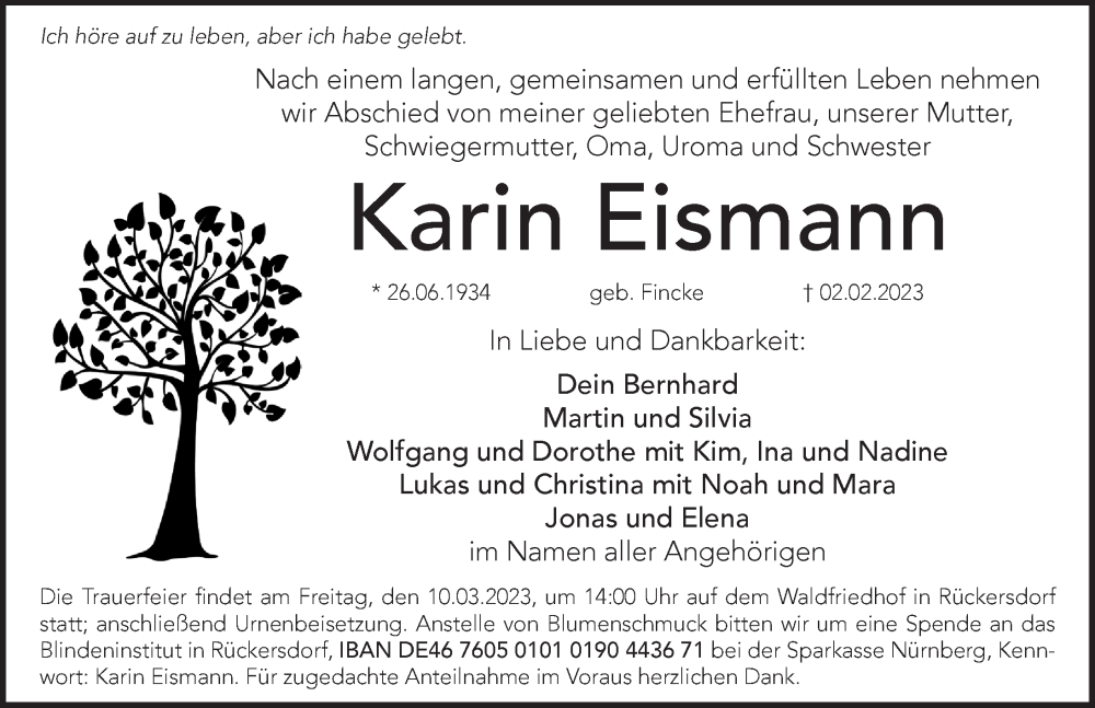  Traueranzeige für Karin Eismann vom 04.03.2023 aus Pegnitz-Zeitung