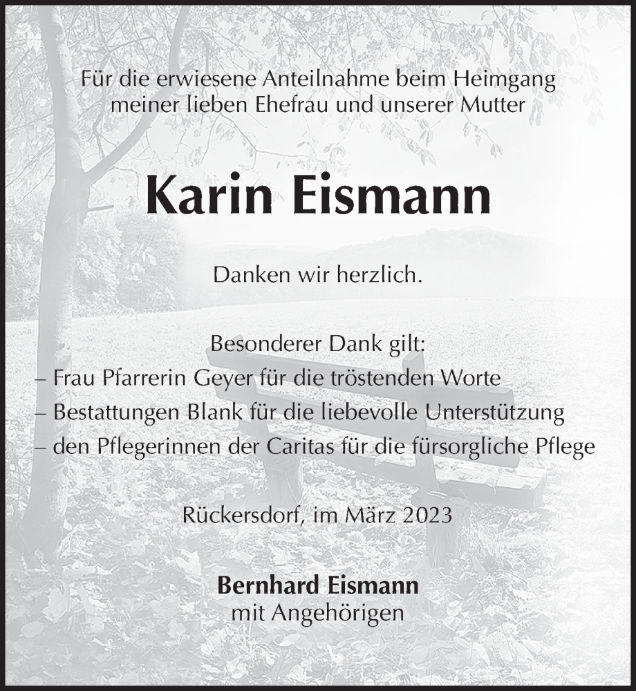  Traueranzeige für Karin Eismann vom 18.03.2023 aus Pegnitz-Zeitung