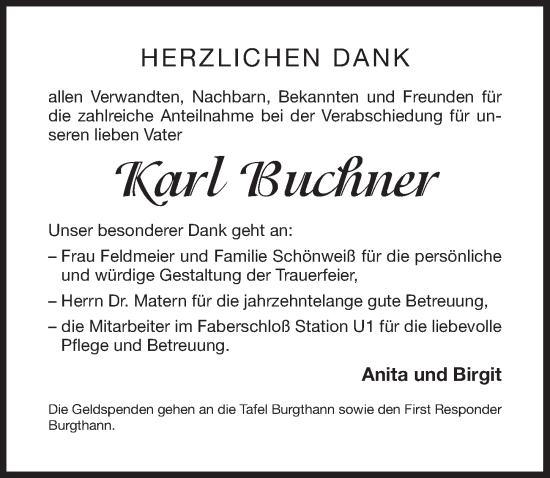 Traueranzeige von Karl Buchner von Der Bote