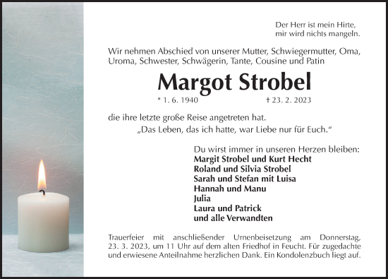 Traueranzeige von Margot Strobel von Der Bote
