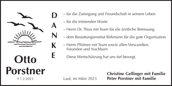 Traueranzeige von Otto Porstner von Pegnitz-Zeitung