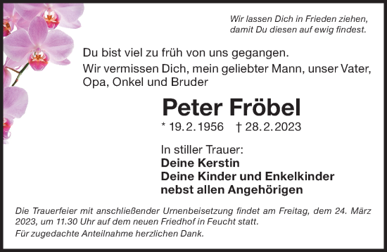 Traueranzeige von Peter Fröbel von Der Bote