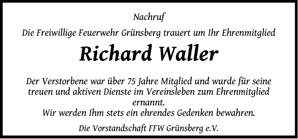 Traueranzeige für Richard Waller vom 11.03.2023 aus Der Bote