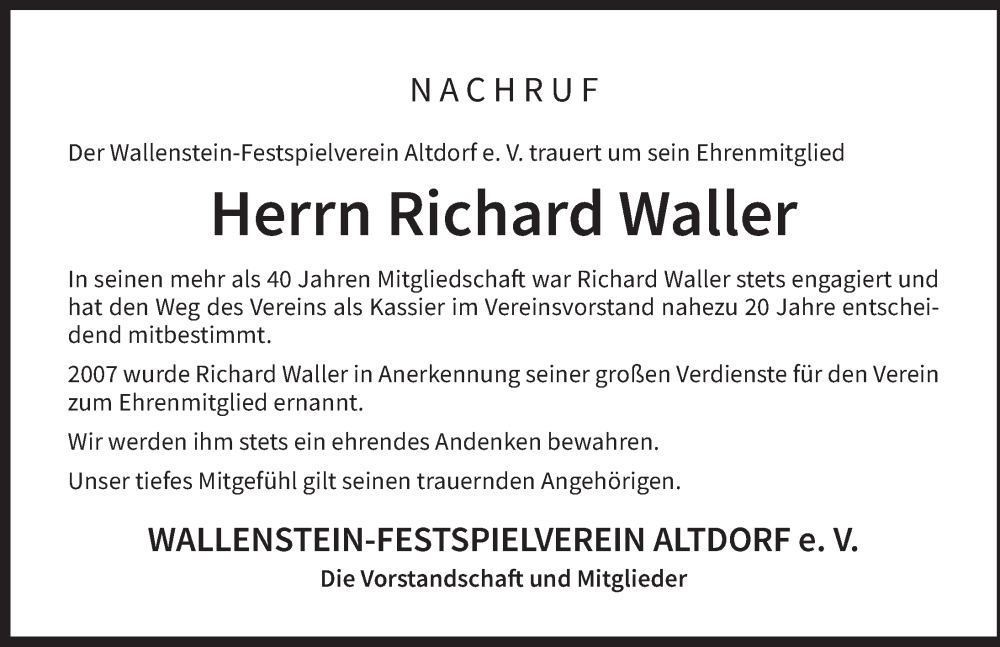  Traueranzeige für Richard Waller vom 11.03.2023 aus Der Bote