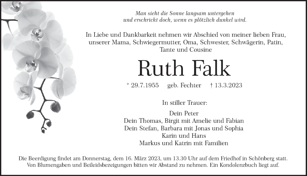  Traueranzeige für Ruth Falk vom 14.03.2023 aus Pegnitz-Zeitung