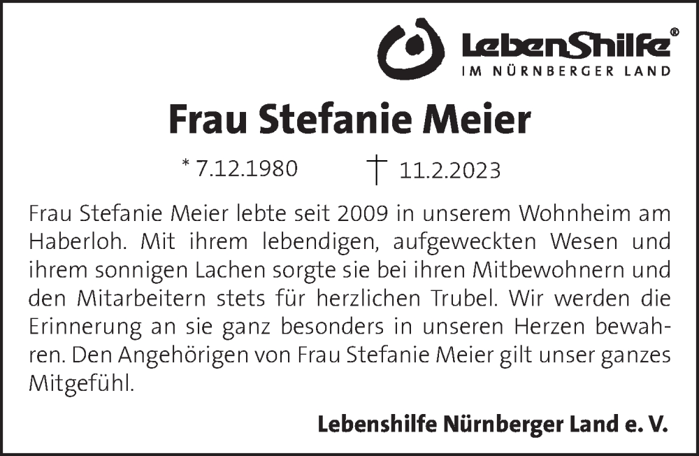  Traueranzeige für Stefanie Meier vom 16.03.2023 aus Pegnitz-Zeitung