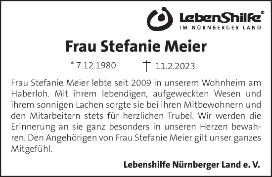 Traueranzeige von Stefanie Meier von Pegnitz-Zeitung